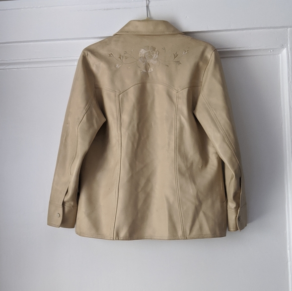 Vintage 90s Faux Leather Embroidered Floral Jacket - Picture 3 of 9